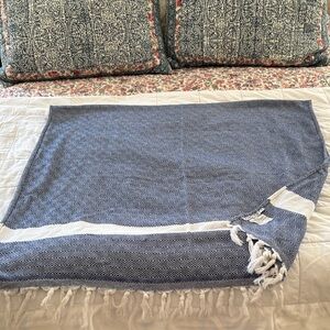 Trina Turk Navy and White Geometric Throw Blanket Beach Towel